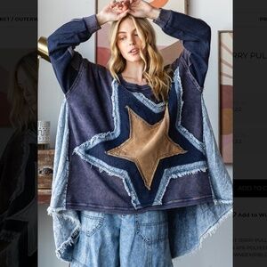 Oli and Hali Terry Big Bright Star Top with Button up Back